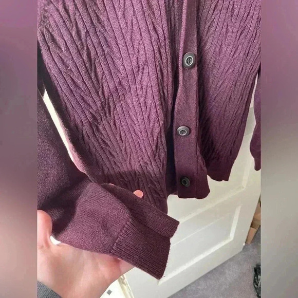Express brand burgundy‎ knit button down cardigan - Picture 2 of 7